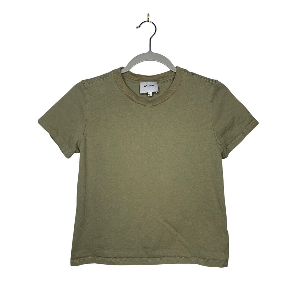 REFORMATION Olive Green Crewneck Cropped Tee